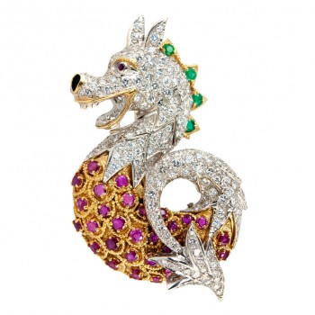 Ruby Diamond Dragon Brooch